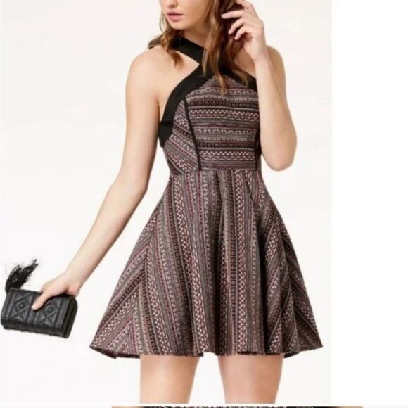 BCBGeneration Woven Fit and Flare Dress. Halter, Boho. - Picture 16 of 16